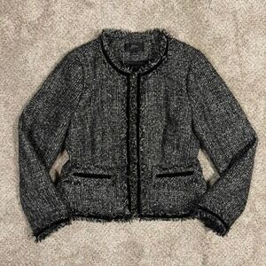 J. Crew Factory Black & White Tweed Fringe-Trim Cropped Jacket